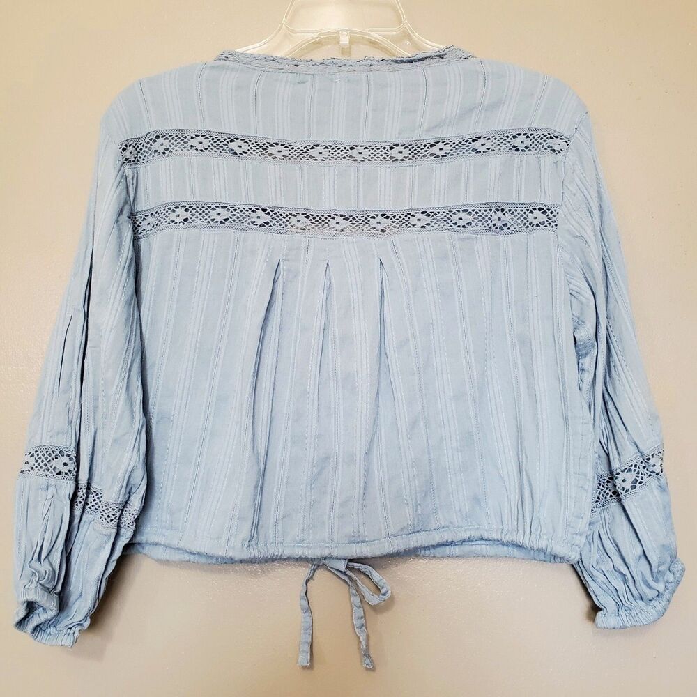 Free People Follow Your Heart Top Womens Size XS Dusty Blue Cropped Peasant - Picture 4 of 12